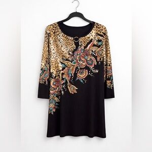 JM Collection Black Floral and Animal Print Blouse A line